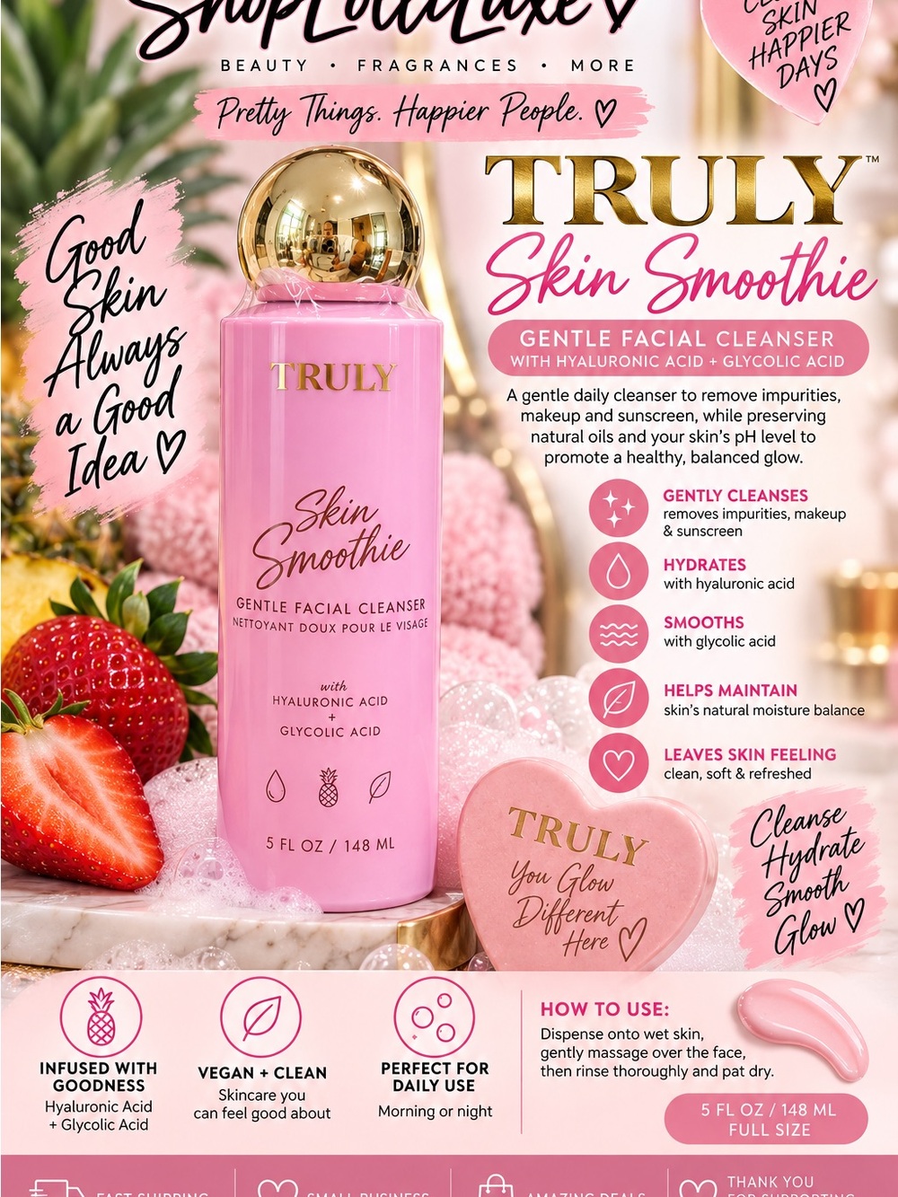 TRULY Skin Smoothie Gentle Facial Cleanser - Pink with Gold Cap